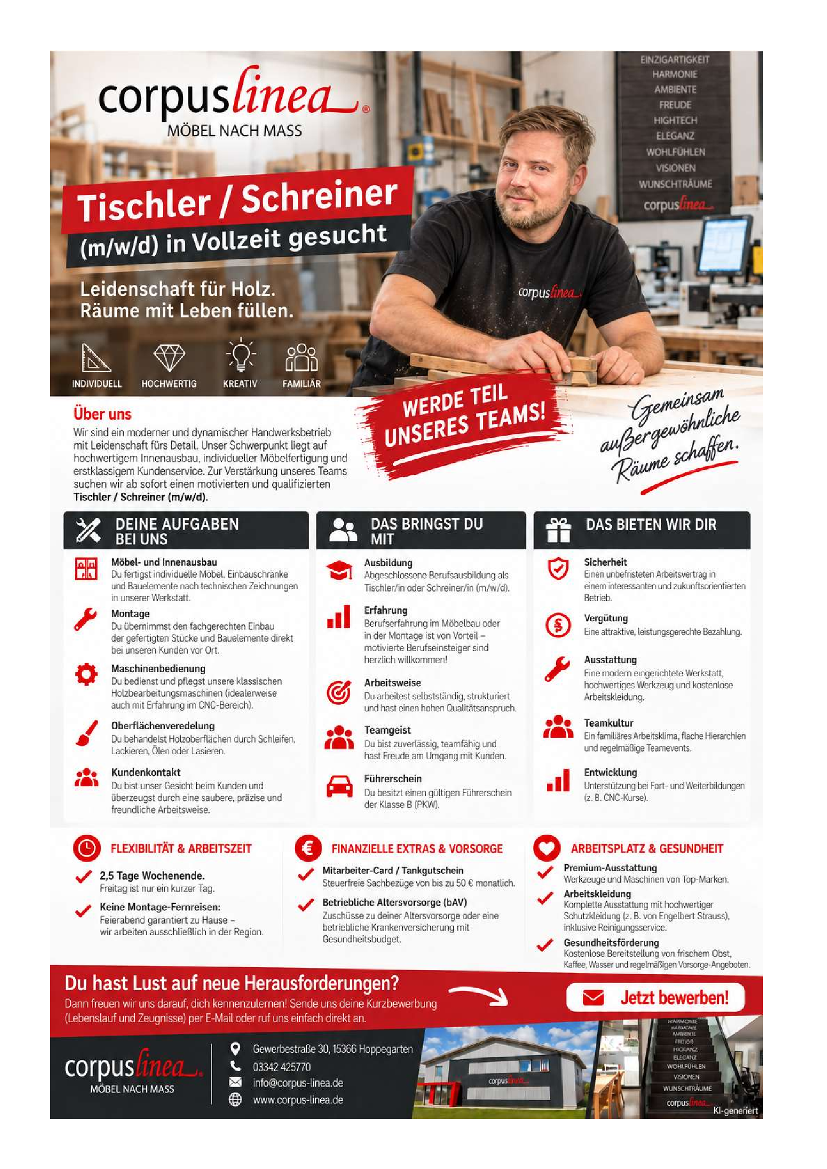 Corpus Linea wir suchen Tischlergesellen / Tischler